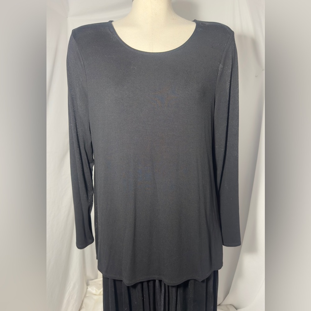 Chicos Black Split Back Long Sleeve Tunic Top Size 1M White Contrast Layer